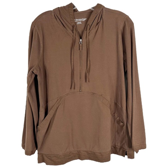 Soft Surroundings Medium Jacket Brown Half Zip Pocket Hood Pullover Stretch 1452 - Picture 1 of 11